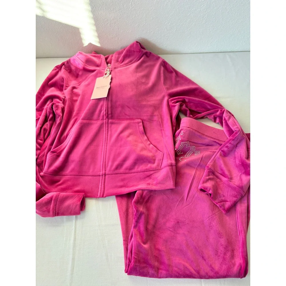 Juicy Couture Velour Tracksuit Set Pink Festival Fuchsia Rhinestone Logo‎ large